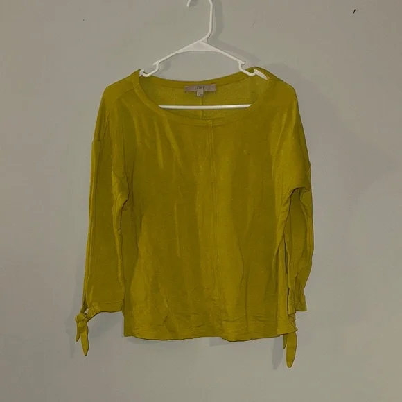 LOFT Yellow 3/4 Sleeve Relaxed Blouse with Tie Front - Picture 1 of 3